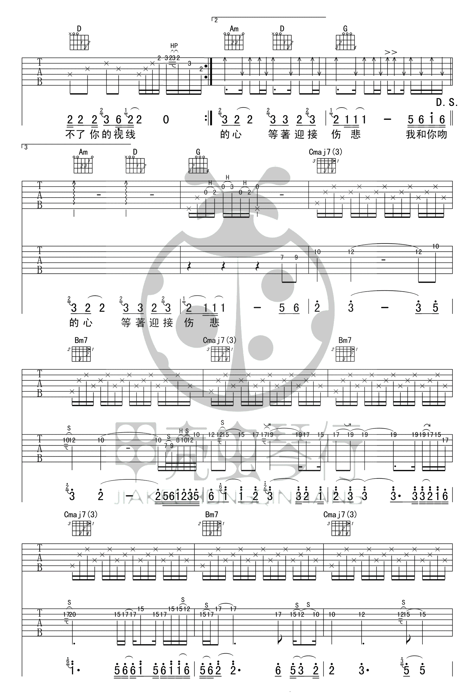 吻别吉他谱-张学友-吻别G调完美原版吉他谱简谱