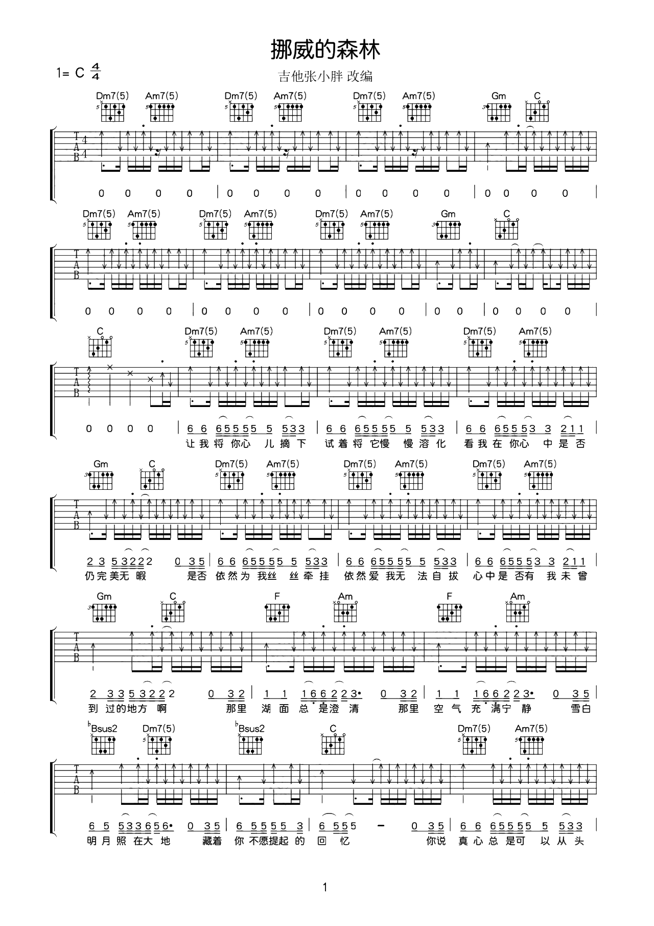 挪威的森林吉他谱-伍佰-C调超原版-带SOLO-附演示教学简谱