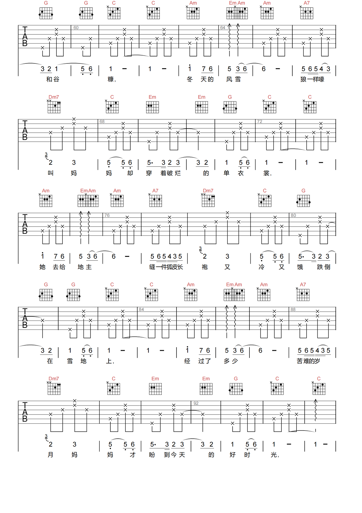 听妈妈讲那过去的事情吉他谱-黑鸭子-C调原版吉他谱简谱