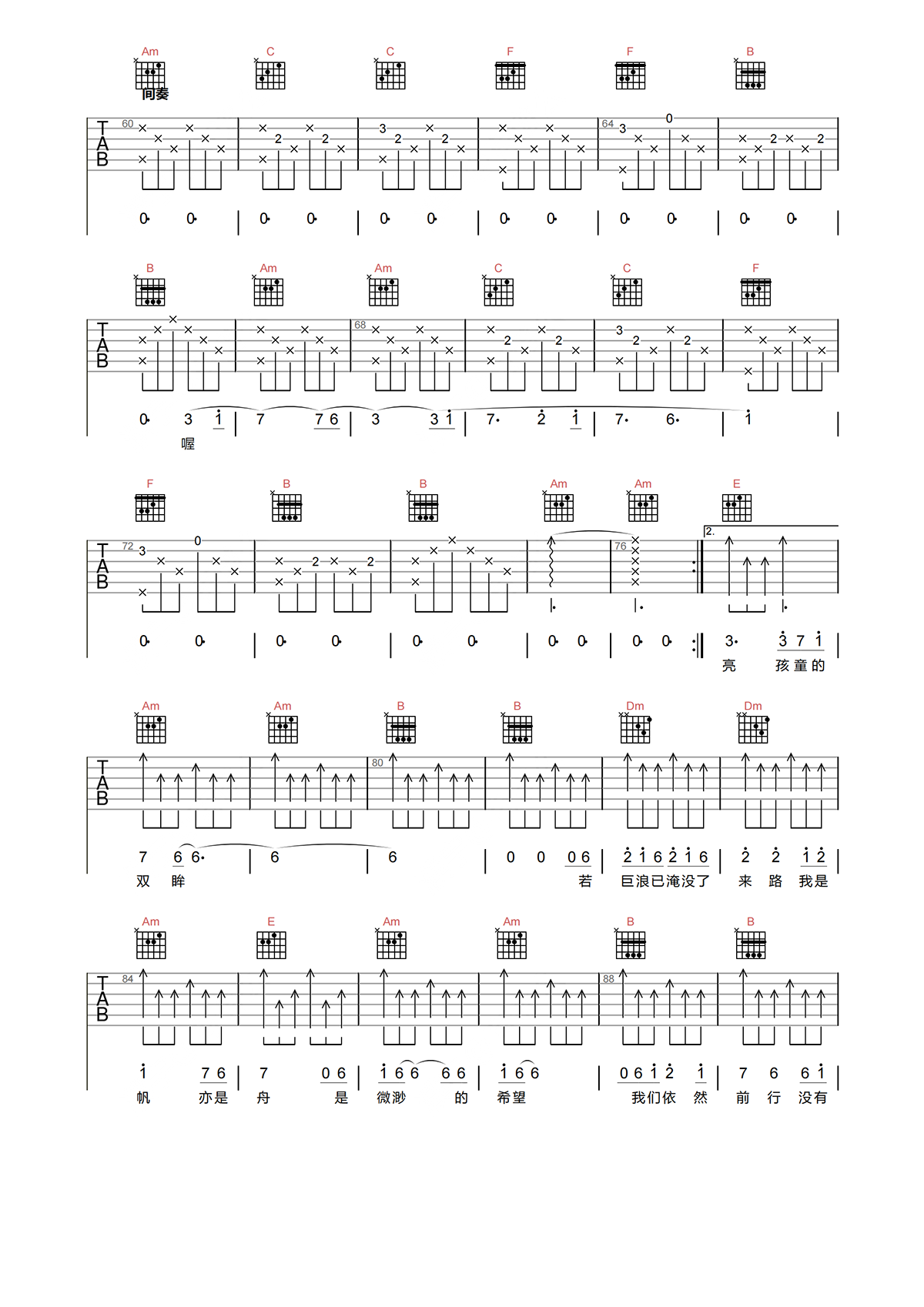 周深《人是》吉他谱-《人是》C调指法原版弹唱谱简谱