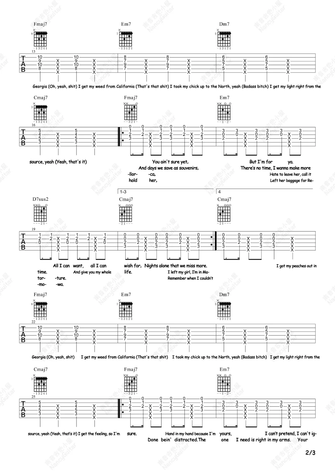 Justin Bieber《Peaches》吉他谱-原版吉他谱-附教学简谱