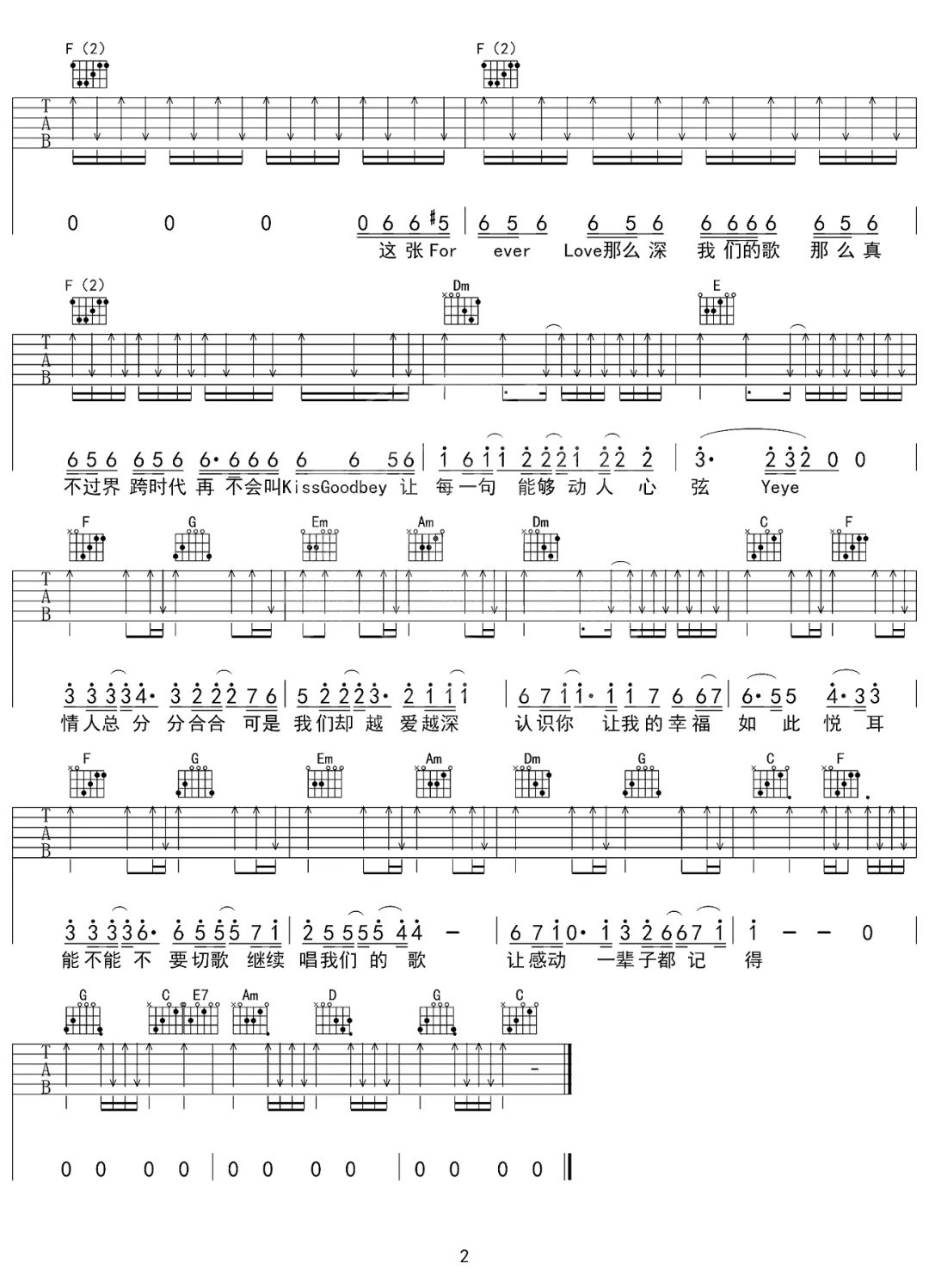 王力宏《我们的歌》吉他谱-C调简谱