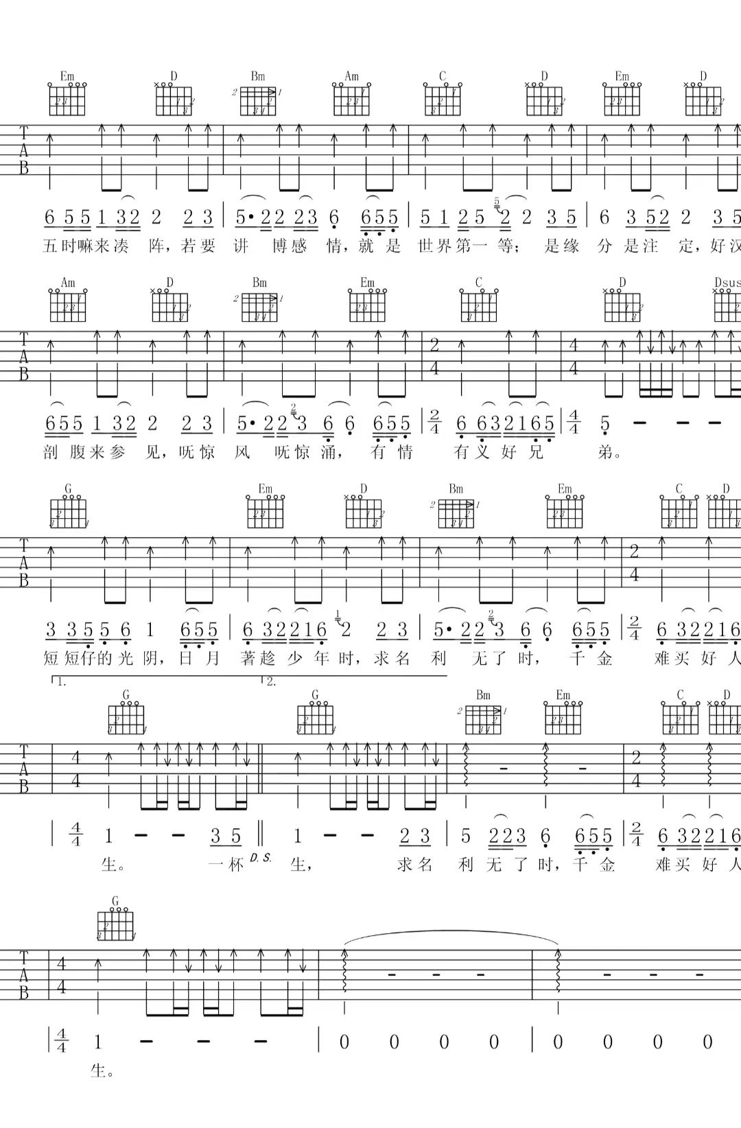 伍佰《世界第一等》吉他谱-G调原版吉他弹唱谱 伍佰《世界第一等》吉他谱-G调原版吉他弹唱谱
