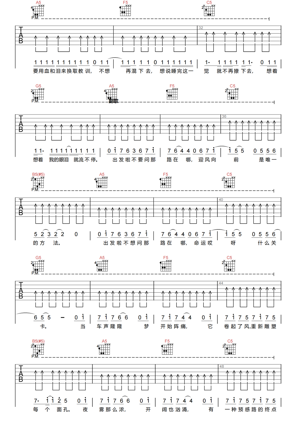 亡命之徒吉他谱-纵贯线-亡命之徒C调原版吉他谱简谱