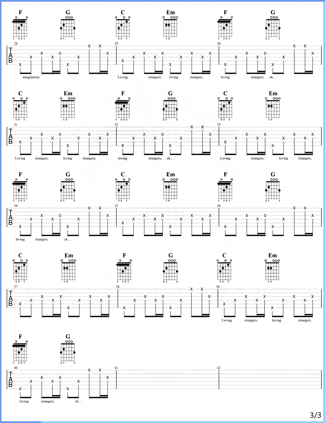 Loving Strangers吉他谱-Russian Red-C调原版-附演示教学简谱