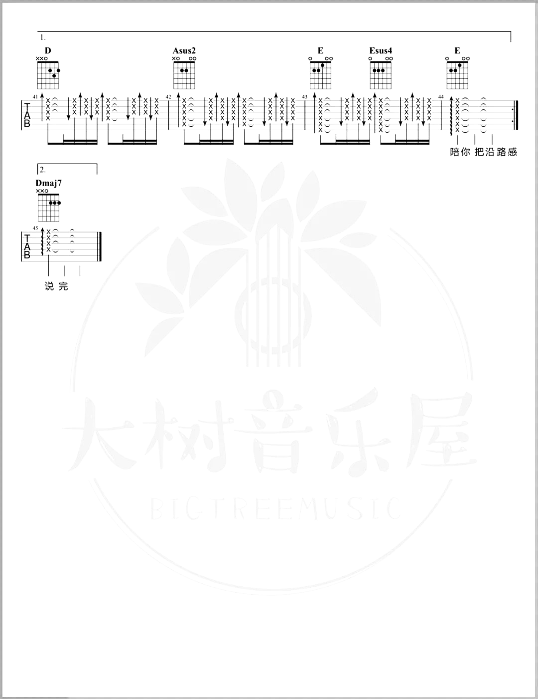 陈奕迅《陪你度过漫长岁月》吉他谱-A调原版吉他演示教学简谱