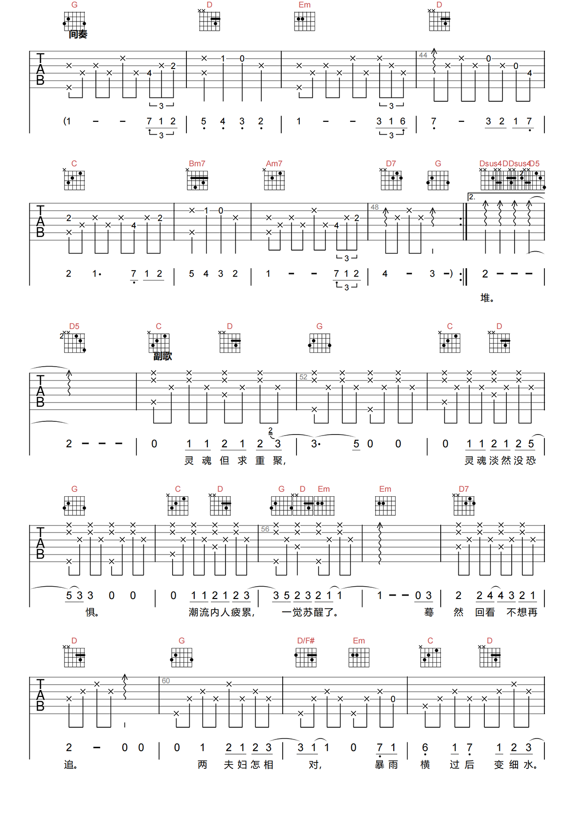 陈奕迅《床头床尾》G调 原版吉他谱 陈奕迅《床头床尾》G调 原版吉他谱