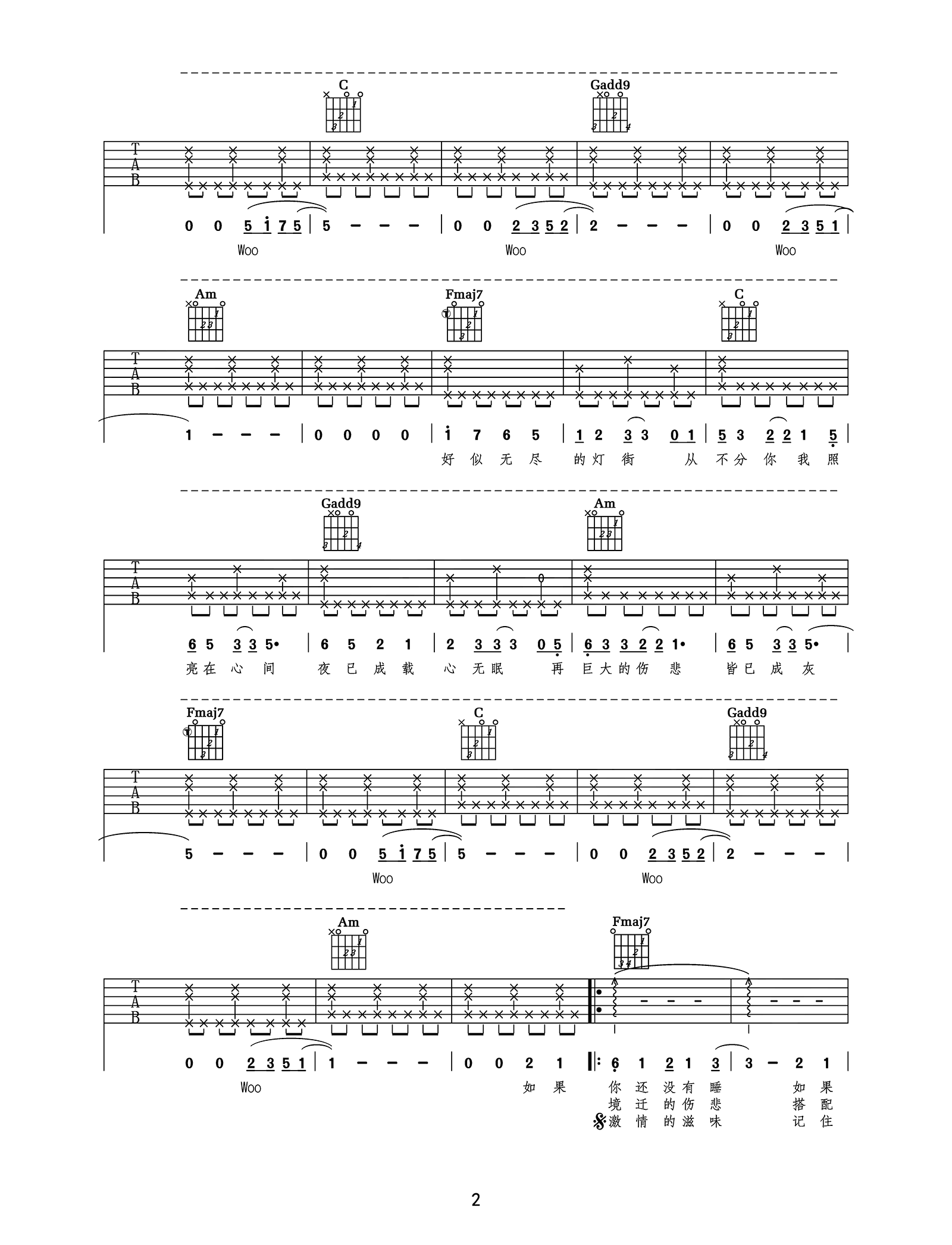 告五人《带我去找夜生活》吉他谱-C调超原版-附演示教学简谱