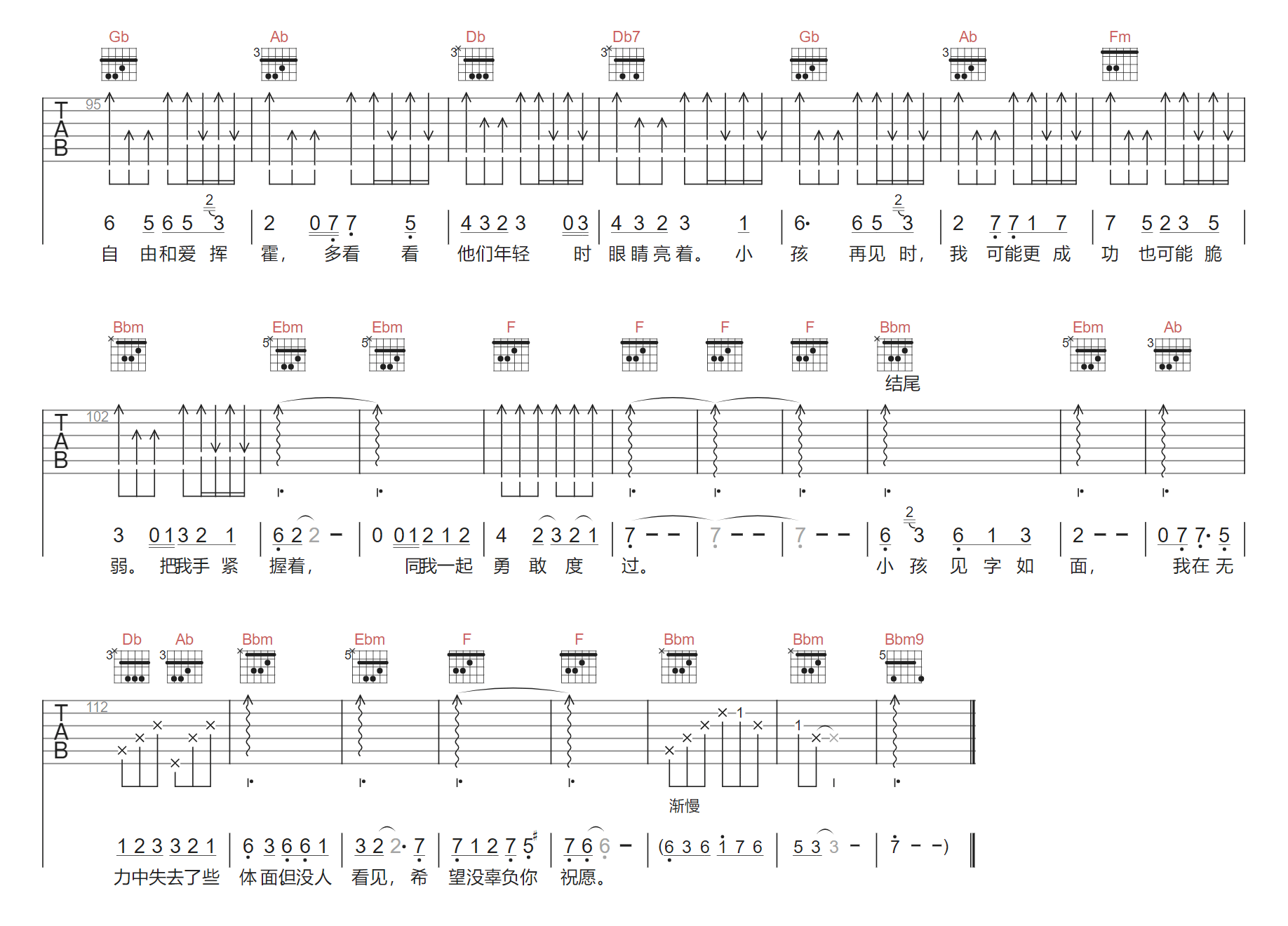 薛之谦/魏翔《小孩与我》吉他谱 C调原版弹唱谱